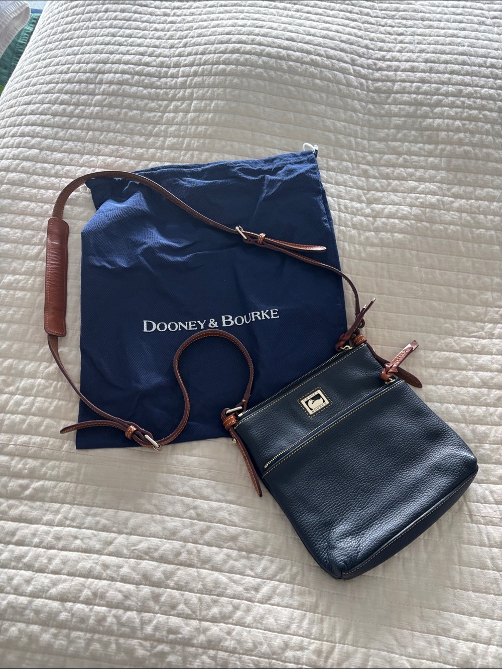 Dooney & Bourke Navy Pebble Leather Crossbody with Brown Trim